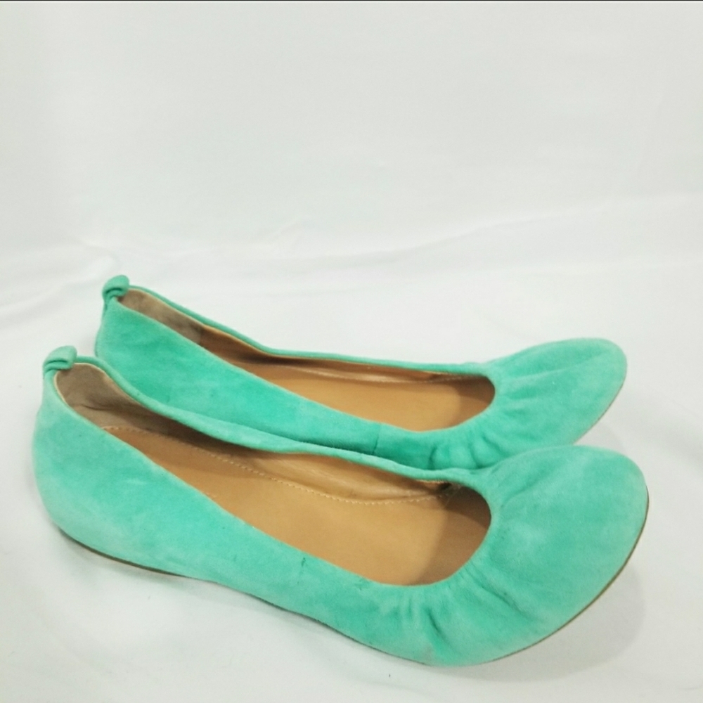 J Crew Cece Suede Ballet Flats Mint Green Size 7.5